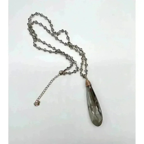 Vintage Smoky Quartz Beaded Pendant Necklace - Size 8 - Picture 1 of 3